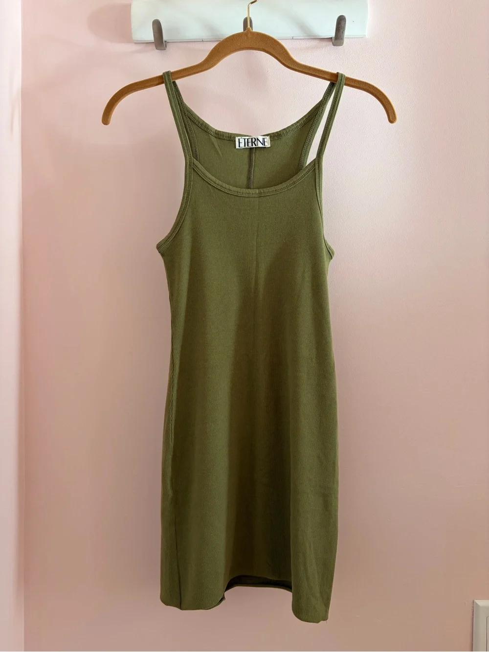 Eterne Olive Ribbed Tank Dress with Thin Straps - Picture 1 of 1